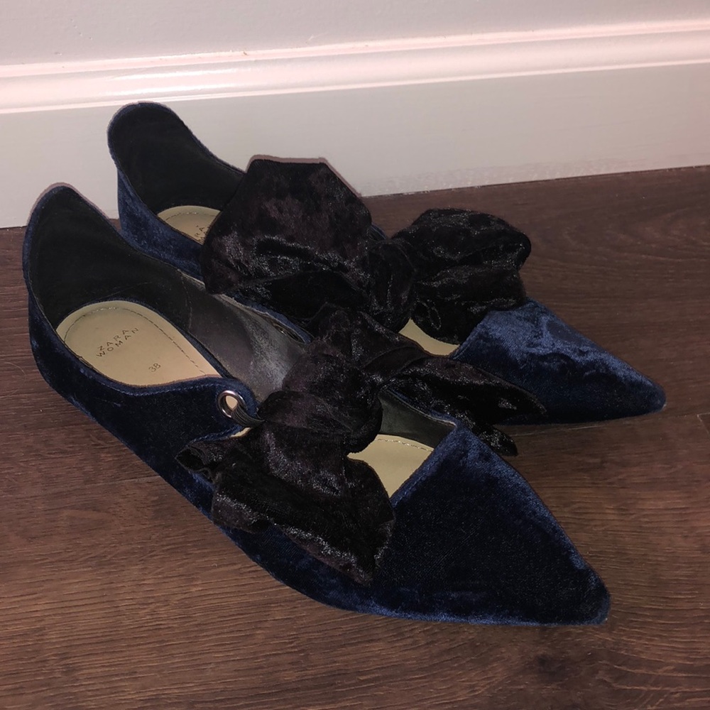 Zara bow velvet flats